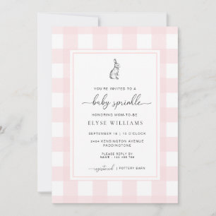 Pink Gingham Bunny Rabbit Baby Sprinkle Invitation