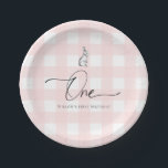 Pink Gingham Bunny Rabbit First Birthday Paper Plates<br><div class="desc">These first birthday paper plates feature a timeless gingham design with a modern hand-lettered font and a hand-illustrated bunny rabbit. For more advanced customization of this design,  simply select the "Customize It" button above.</div>