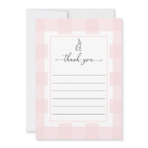 Pink Gingham Bunny Rabbit Flat Thank You Card