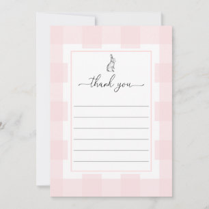 Pink Gingham Bunny Rabbit Flat Thank You Card