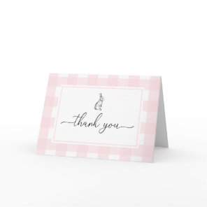 Pink Gingham Bunny Rabbit Folded Thank You Card