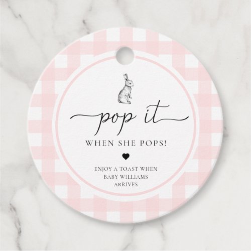 Pink Gingham Bunny Rabbit Pop It When She Pops Favor Tags
