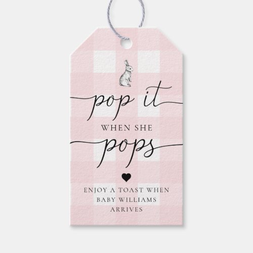 Pink Gingham Bunny Rabbit Pop It When She Pops Gift Tags