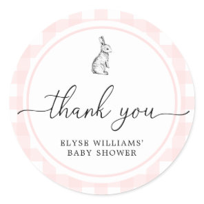 Pink Gingham Bunny Rabbit Shower Favor Sticker
