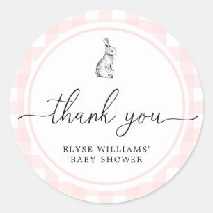 Pink Gingham Bunny Rabbit Shower Favor Sticker