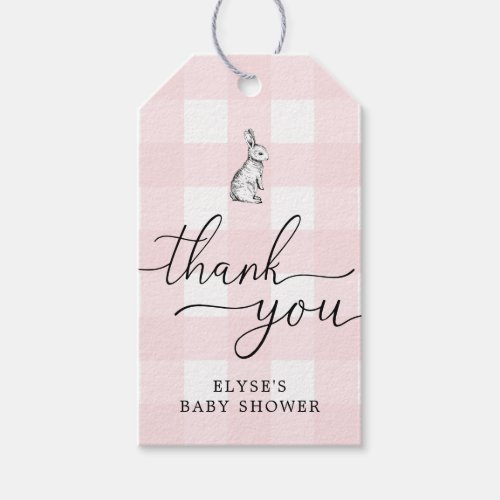 Pink Gingham Bunny Rabbit Thank You Favor Tag