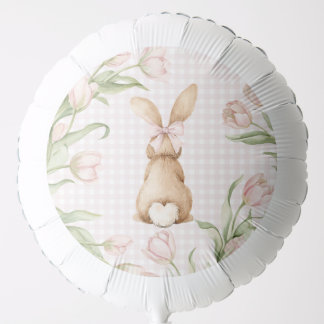Pink Gingham Bunny Rabbit Tulips Floral Balloon