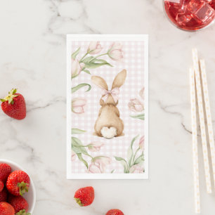 Pink Gingham Bunny Rabbit Tulips Floral Paper Guest Towels