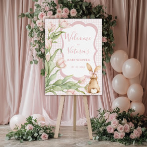 Pink Gingham Bunny Tulips Vintage Baby Shower Foam Board