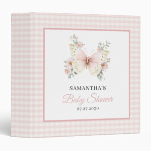 Pink  Gingham Butterfly Floral Baby Shower Photo  3 Ring Binder