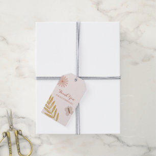 Pink Gingham Butterfly Wildflower Birthday  Gift Tags