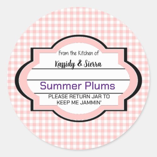 Pink Gingham Canning Classic Round Sticker