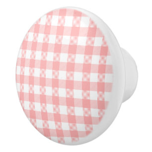 Pink Gingham Ceramic Knob