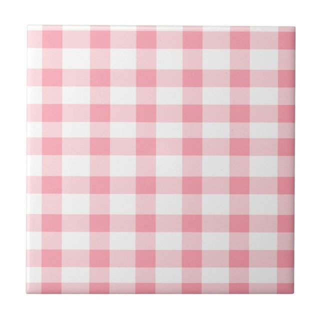 Pink Gingham Ceramic Tile (Front)