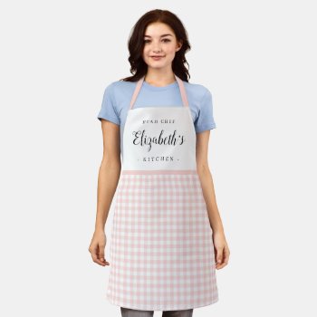 Pink Gingham Check Adult Personalized Cooking Apron by TintAndBeyond at Zazzle