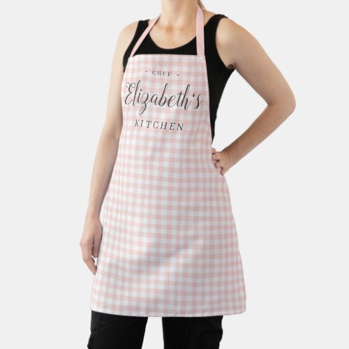 Pink gingham check adult personalized cooking apron