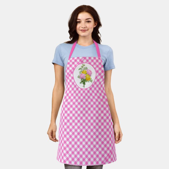 Pink Gingham Check All Over Print  Apron (Worn)