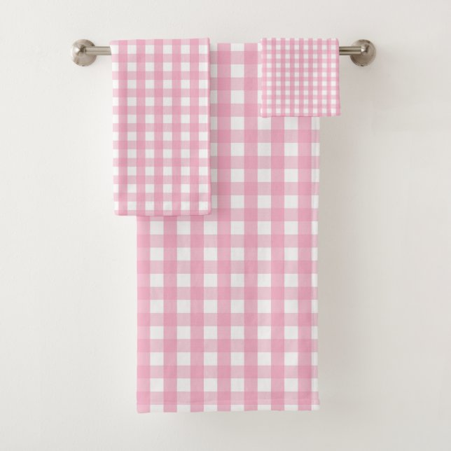 Pink Gingham Check Pattern Bath Towel Set (Insitu)