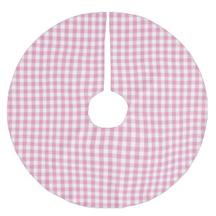 Pink Gingham Check Pattern Brushed Polyester Tree Skirt