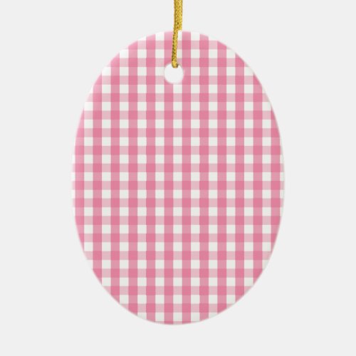 Pink Gingham Check Pattern Ceramic Ornament