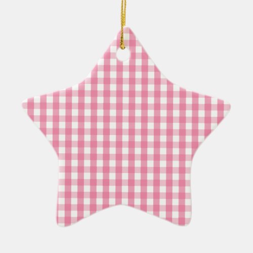 Pink Gingham Check Pattern Ceramic Ornament