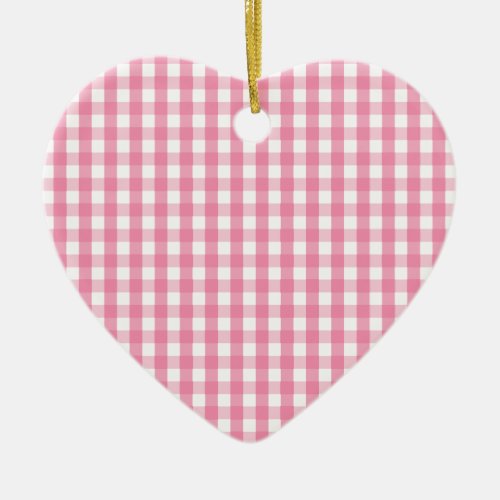 Pink Gingham Check Pattern Ceramic Ornament