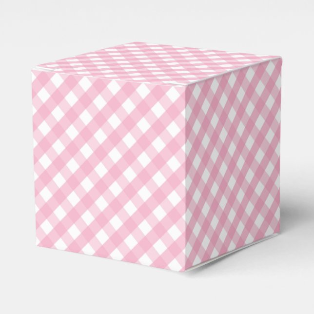 Pink Gingham Check Pattern Favor Boxes (Front Side)