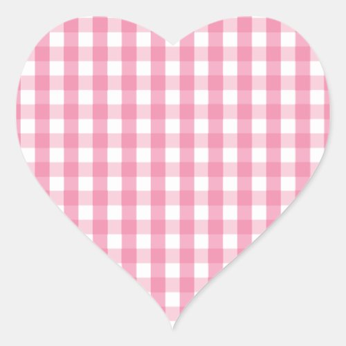 Pink Gingham Check Pattern Heart Sticker