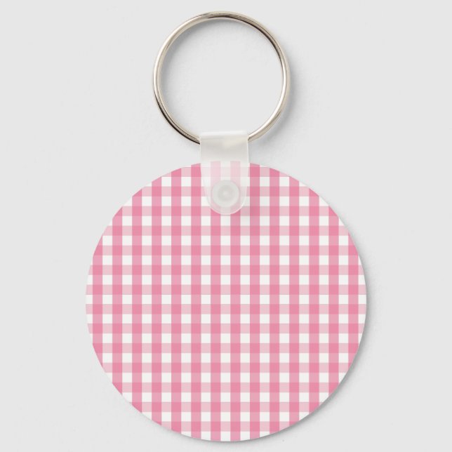 Pink Gingham Check Pattern Keychain (Front)