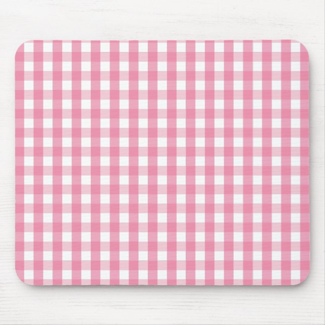 Pink Gingham Check Pattern Mouse Pad (Front)