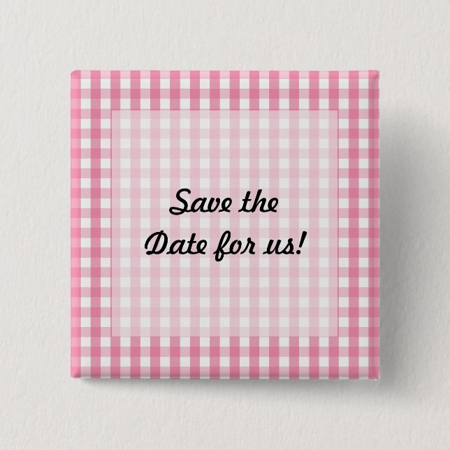 Pink Gingham Check Pattern Pinback Button (Front)
