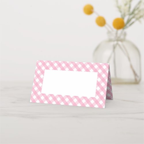 Pink Gingham Check Pattern Place Card