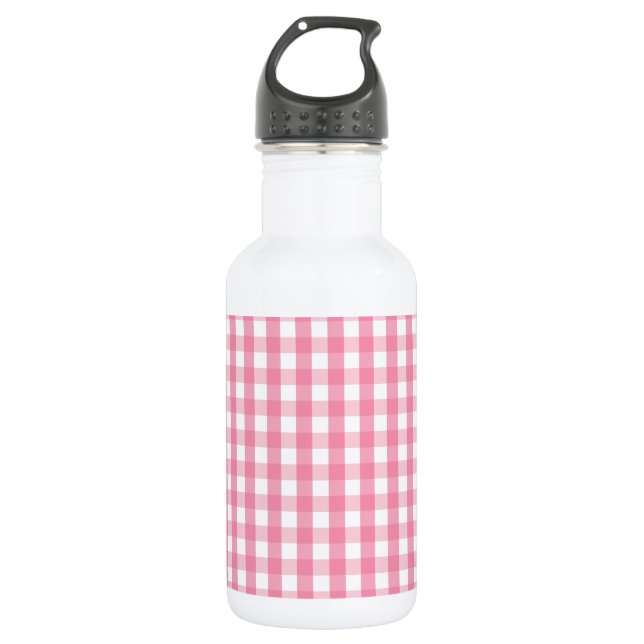Pink Gingham Check Pattern Stainless Steel Water Bottle (Front)