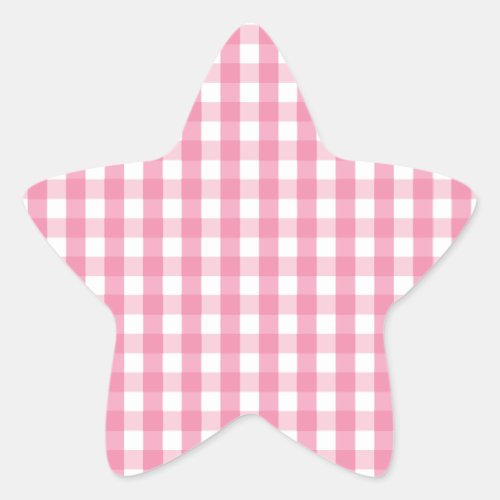 Pink Gingham Check Pattern Star Sticker