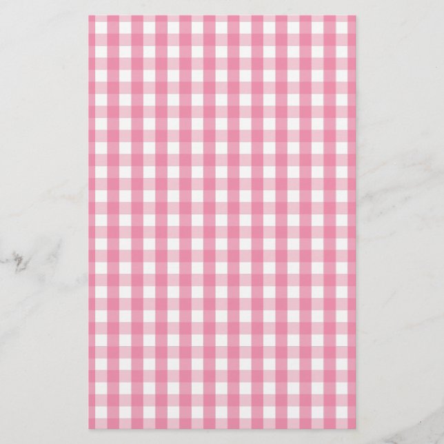 Pink Gingham Check Pattern Stationery (Front)