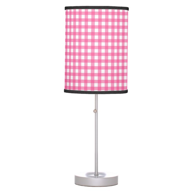 Pink Gingham Check Pattern  Table Lamp (Front)
