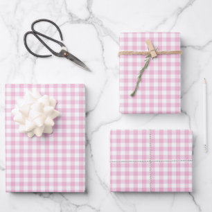 Pink Gingham Check Pattern Wrapping Paper Sheets