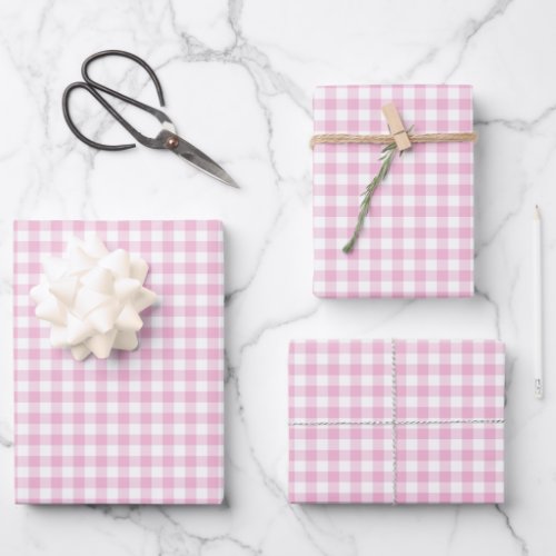 Pink Gingham Check Pattern Wrapping Paper Sheets