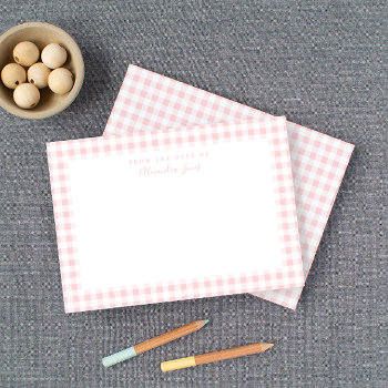 Pink Gingham Check Personal Stationery Note Card by 2BirdStone at Zazzle