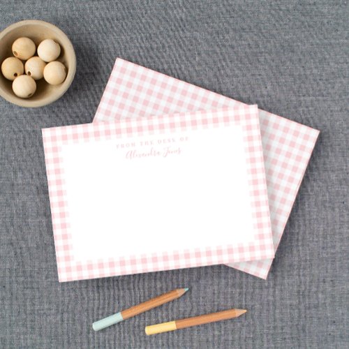 Pink Gingham Check Personal Stationery Note Card