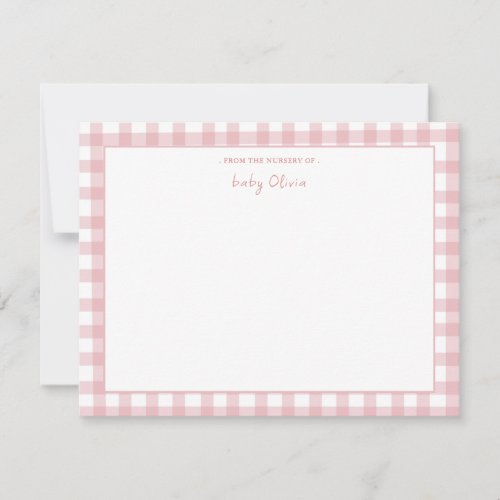 Pink Gingham check Personalized Flat Thank You