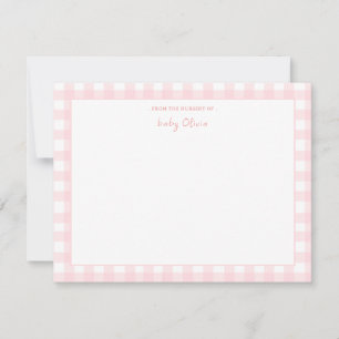 Pink Gingham check Personalized Flat Thank You