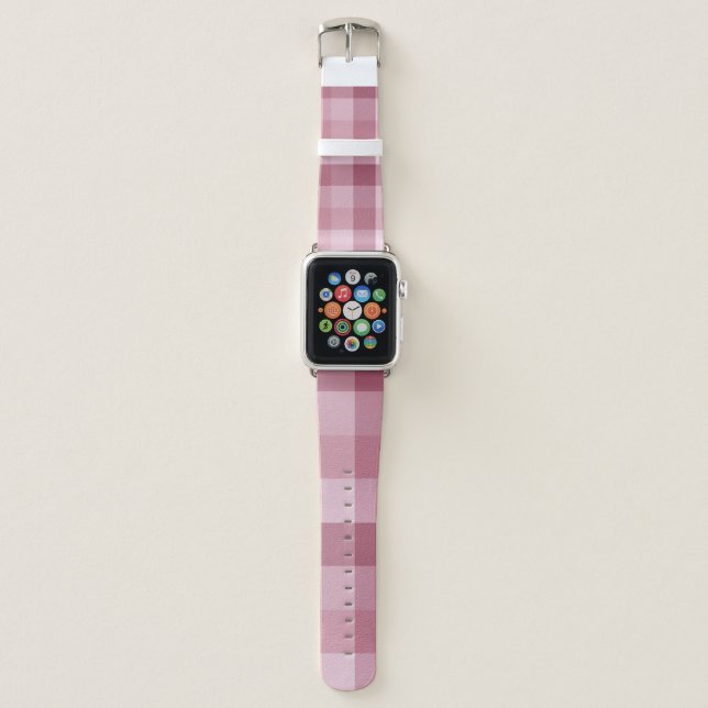Pink Gingham Check Plaid Design Apple Watch Band (Front)