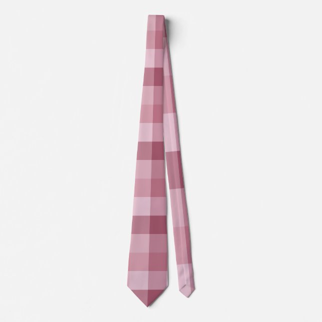 Pink Gingham Check Plaid Design Neck Tie (Front)