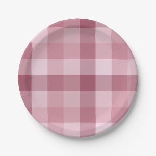 Pink Gingham Check Plaid Design Paper Plates