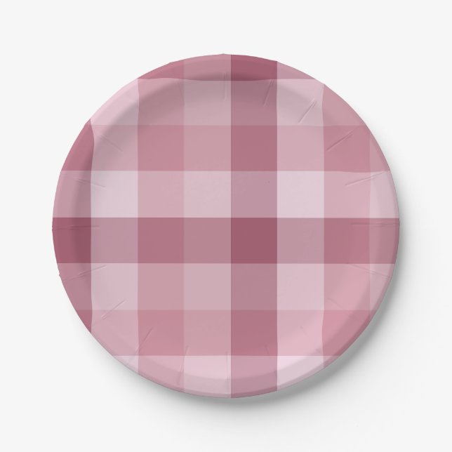 Pink Gingham Check Plaid Design Paper Plates (Front)