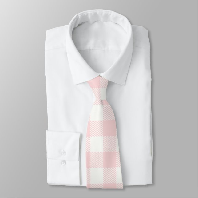 Pink Gingham Check Plaid  Neck Tie (Tied)