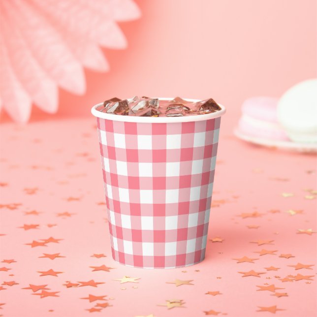 Pink Gingham Check Summer Picnic Paper Cup (Insitu)