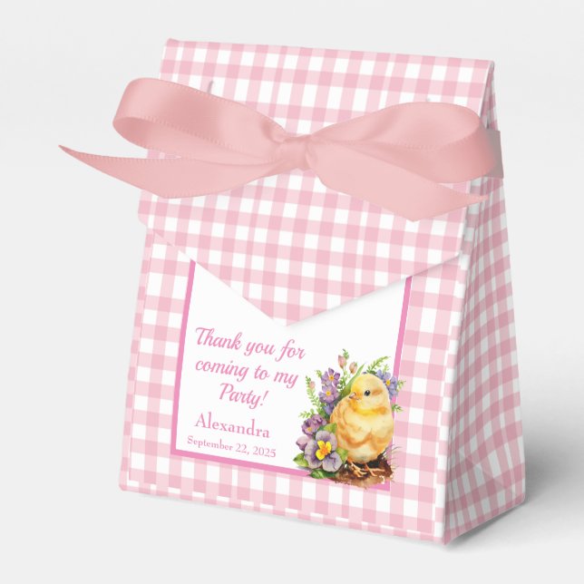 Pink Gingham Checker Birthday Party Favor Boxes (Front Side)