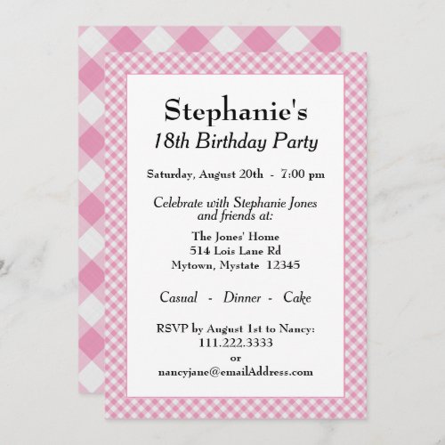 Pink Gingham Checks Pattern For All Occasions Invitation